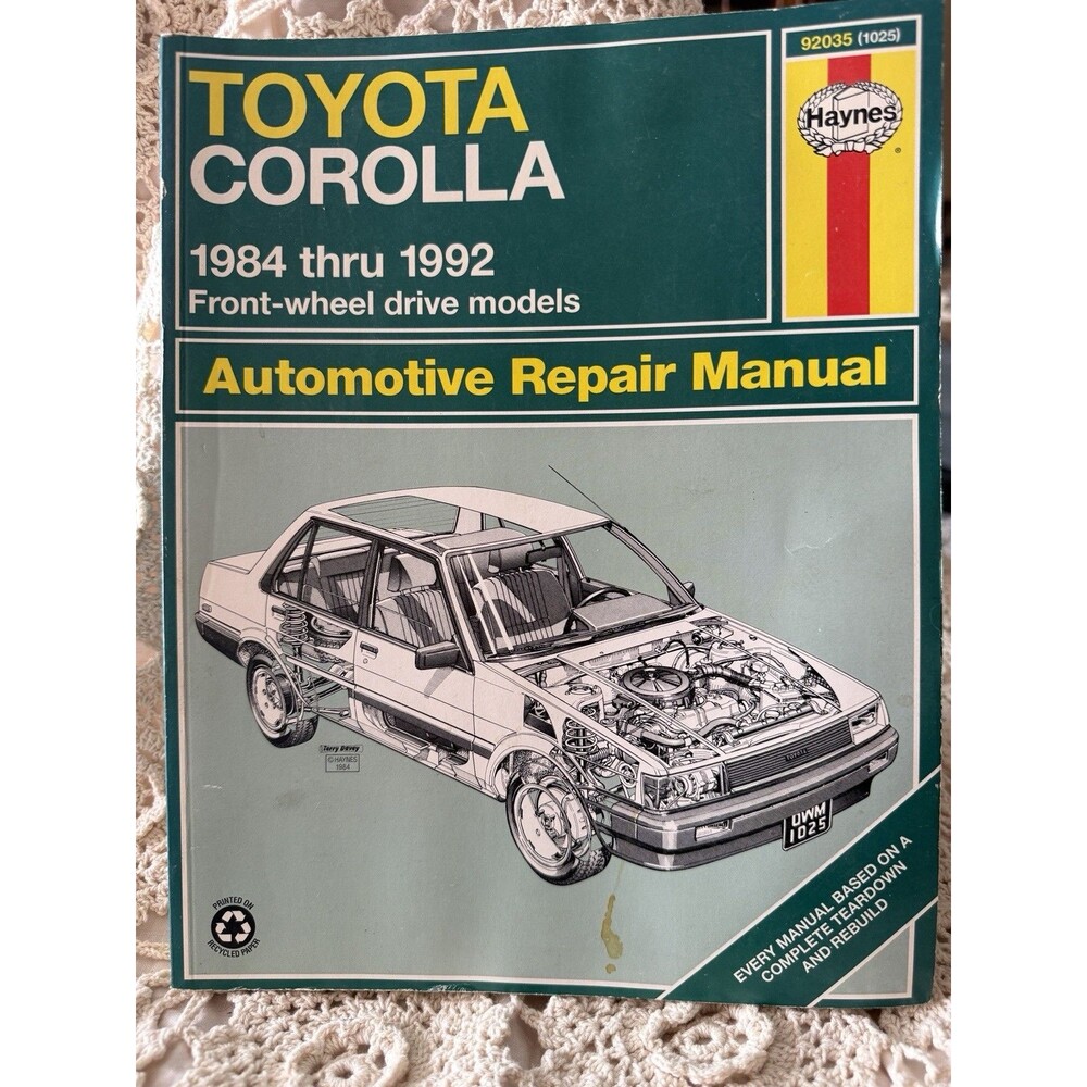 Haynes Toyota Corolla Repair Manual 1984-1992 FWD Service Book 92035 (1025)